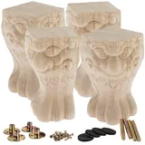 La Vane 4 Stück Massivholz Möbelfüße 25cm (10 Zoll) - Europäischer Stil Handgeschnitzte Tischbeine, Ersatzfüße für Sofa, Bett, Schrank, Couch & Stuhl - Hochwertige Holzdekoration