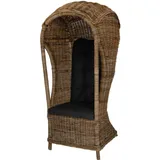 Rattan-Strandkorb 1-Sitzer Beach Rattansessel Flecht-Sessel Dach (Grau Natur)