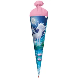 ROTH Schultüte Mondschein-Einhorn 70 cm - Glitter - rund Rot(h)-Spitze Filzverschluss - Zuckertüte Glitzer
