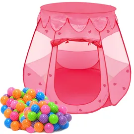 LittleTom Mädchen Bällebad Zelt 200 Baby Bälle Kinderzelt Spielzelt 120x120x90cm Rosa