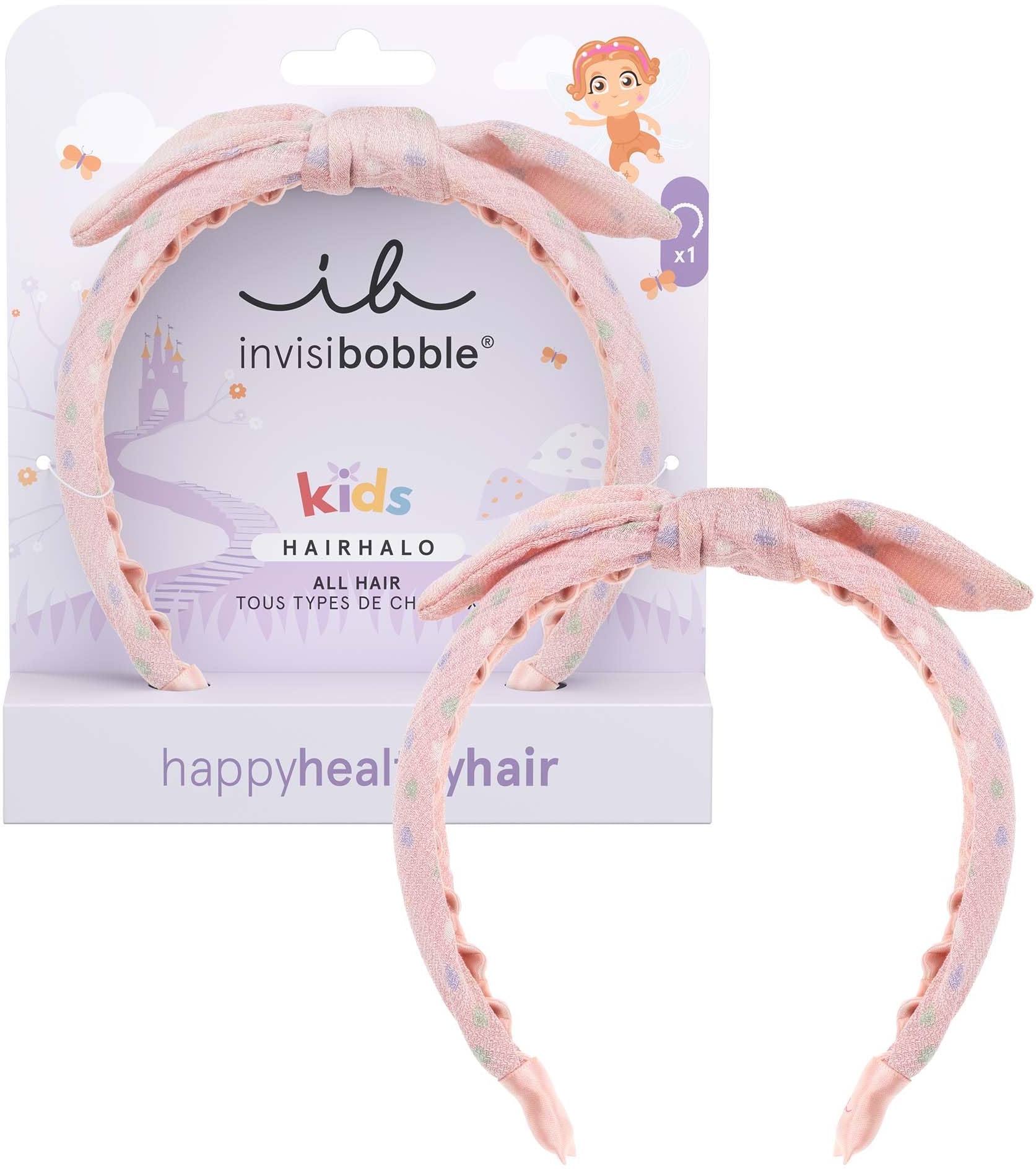 Invisibobble Hairhalo Kids x1 Haarreif für Mädchen, Rosa, mit Schleife – Haarreif für Mädchen, anpassungsfähige Form, für Babys, Mädchen, mit starkem Halt