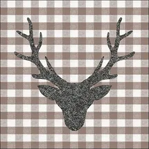 Ambiente Home Ambiente 20 Servietten Papier 33x33cm 3-lagig - hochwertige Einweg Papierservietten Hirsch Motiv kariert Partyservietten Landhausstil Herbst Winter rustikal