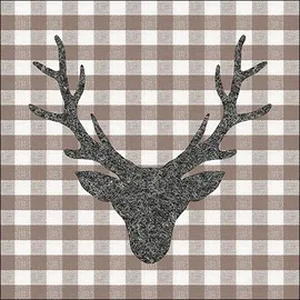 Ambiente Home Ambiente 20 Servietten Papier 33x33cm 3-lagig - hochwertige Einweg Papierservietten Hirsch Motiv kariert Partyservietten Landhausstil Herbst Winter rustikal