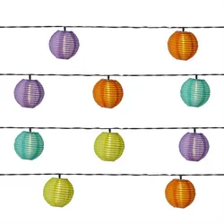 LED Solar Lampionkette 10 bunte Lampions 8 Funktionen 4,5m Garten Balkon
