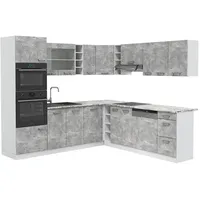 Vicco Eckküche, Grau, Weiß, Holzwerkstoff, L-Form,Formgebogen, 247x81.6x46 cm, Küchen, Eckküchen, Eckküchen ohne Geräte