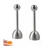 2er-Set Edelstahl Eieröffner mit Kugel - Premium Eierköpfer für harte & weiche Eier Rostfreier Eiercracker mit Sollbruchstellen-Technik Zeitsparend für Frühstück, Küche & Restaurant (silber)