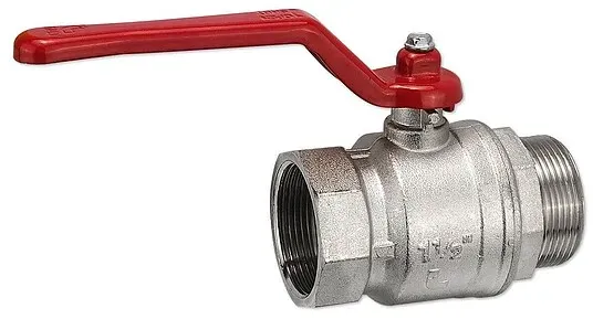 Kugelhahn 1 1/2'' IG x 1 1/2'' AG - DN 40 - Messing vernickelt - mit Hebelgriff rot