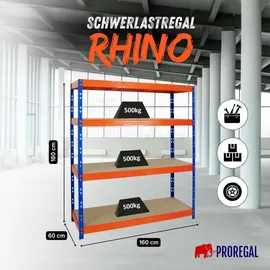 Proregal Schwerlastregal Metall 180x160x60cm blau/orange 4 Spanplatten-Ebenen Fachlast 500kg