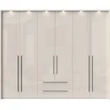 PLACES OF STYLE Drehtürenschrank PLACES OF STYLE "Piano, inklusive Rahmen und Beleuchtung, soft-close-Funktion", beige (beige hochglanz), B:277cm H:226cm T:60cm, Spanplatte, Schränke, Drehtürenschrank, beige oder weiß, UV lackiert, Hochglanzfronten, FSC-zertifiziert