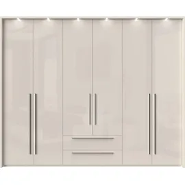PLACES OF STYLE Drehtürenschrank PLACES OF STYLE "Piano, inklusive Rahmen und Beleuchtung, soft-close-Funktion", beige (beige hochglanz), B:277cm H:226cm T:60cm, Spanplatte, Schränke, Drehtürenschrank, beige oder weiß, UV lackiert, Hochglanzfronten, FSC-zertifiziert