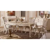 Casa Padrino Esszimmer-Set Casa Padrino Luxus Barock Esszimmer Set Grau / Weiß / Beige / Gold - 1 Barock Esstisch & 6 Barock Esszimmerstühle - Luxus Esszimmer Möbel im Barockstil - Prunkvolle Barock Esszimmer Möbel