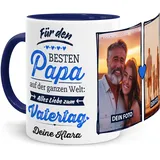 Tassenliebling® Tasse Papa mit Fotos und Sprüchen und Namen personalisiert - Für den besten Papa - Blau - Fototasse mit eigenen Bildern selbst gestalten - Vatertagsgeschenk