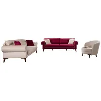 JVmoebel Sofa Garnitur Set Sofagarnitur 3+3+1 Sitz Sofa Sofas Sessel Stoff 3tlg. Set, Made in Europe rosa