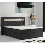 Möbel Punkt Boxspringbett DENVER mit LED und Bettkasten 180 x 200 cm Webstoff Schwarz Bett Bettkasten