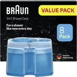 Braun 3-in-1 ShaverCare Reinigungskartuschen für Reinigungsstationen, reinigt 10x besser als Wasser, ORIGINAL Kartusche, hygienische Reinigung, Entfernen von Haar- und Hautpartikeln, 8er Pack