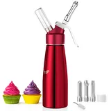 Newaner 500ml sahnespender, Sahnesyphon Aluminium mit 3 Edelstahl Deko-Düsen und 1 Reinigungbürste, Auslaufsicherer sahnesiphon für die Zubereitung von Schlagsahne, Creme, Mousse und Desserts