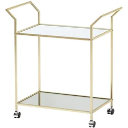 Servierwagen FineBuy Teewagen Gold Beistelltisch Rollen Speisewagen Glas Metall