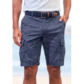 John Devin Cargoshorts - Bermuda mit Cargotaschen und sommerlichem Palmen Druck Shorts aus elastischer Baumwolle, modisch bedruckt blau 33