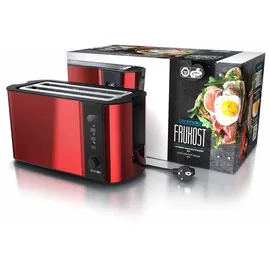 Arendo Toaster Langschlitz mit Display, Auftaufunktion, 1500W, integrierter Brötchenaufsatz, Rot