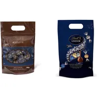 Lindt ROULETTE Beutel Noccionoir, Feinherbe Schokolade mit Kakaocrème und ganzer Haselnuss in Jeder Kugel, 700g & LINDOR Beutel Dunkle Mischung, Dunkle Schokolade, Großpackung (ca. 80 Kugeln), 1 kg