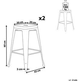 Beliani Barhocker 2er Set Schwarz/Gold Metall 60 cm Industriell