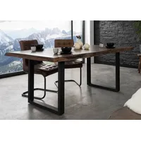 MASSIVMOEBEL24.DE Baumtisch Akazie 180x90x77 grau lackiert / U-Beine anthrazit