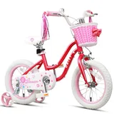 Glerc Daisy 14 Zoll Kinderfahrrad Alter 2 3 4 5 6 Jahre alte Mädchen Fahrrad mit Stützrädern & Korb & Luftschlangen,rot