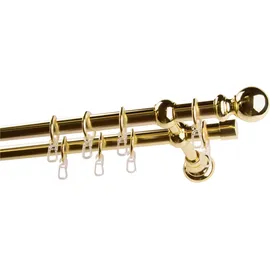 GARESA Gardinenstange Andrea grau (messingfarben), L:180cm Ø:20mm, Metall, Gardinenstangen, Vorhanggarnitur, verlängerbar, Endknopf Kugel lang, mit Ringen