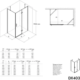 Bernstein Duschkabine Eckdusche 8 mm Nano Echtglas DX403 - Breite wählbar, Montage:Tür nach rechts öffnend, Breite Türelement:90cm, Breite Glas feststehe...
