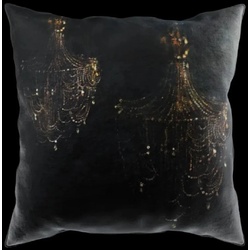 Casa Padrino Luxus Barock Deko Kissen Kronleuchter Schwarz / Gold 43 x 43 cm - Bedrucktes Samt Kissen - Barock Deko Accessoires