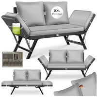 KESSER Gartenbank Polyrattan Gartensofa 4-in-1 mit Liegefunktion & Verstell-Funktion (Gartencouch mit Sitzkissen & Rückenkissen Extra Dicke & Weiche Polster), Balkon-Sofa Wetterfest für Garten, Balkon & Terrasse grau