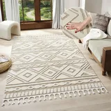 OTTO home Teppich OTTO HOME "Bonvo" Gr. 1, beige, B:60cm H:19mm L:90cm, Kunstfaser, Teppiche, Fransenteppich Teppich, mit Fransen, Hoch-Tief-Struktur, Wohnzimmer, Schlafzimmer, Boho-Style