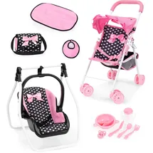 Bayer Design 21560AC Puppenbuggy mit Dach, Doppelräder, zusammenklappbar, Tasche, Wickelunterlage, Wiege, Zubehör