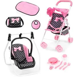 Bayer Design 21560AC Puppenbuggy mit Dach, Doppelräder, zusammenklappbar, Tasche, Wickelunterlage, Wiege, Zubehör