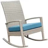 Ogarden Rocking Chair, Garten schaukelstuhl wetterfest, Poly Rattan Outdoor Schaukelstuhl, Schaukelsessel mit Kissen, für Garten, Terrasse, Balkon, Relaxsessel Gartenstuhl (Creme - Blaues Kissen)