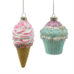 MARELIDA Weihnachtsbaumschmuck Eis Cupcake Muffin mit Perlen Glas H: 13cm/10cm
