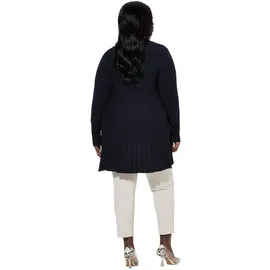 Ulla Popken Plissee-Strickjacke A-Linie Schalkragen Langarm Blau L-XL