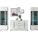 furn.design Wohnwand, Weiß, Weiß Hochglanz, Kunststoff, Nachbildung, Uni, 10 Fächer, 4 Schubladen, 290x200x42 cm, Wohnzimmer, Wohnwände, Wohnwand-Sets