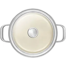 KitchenAid Steel Core Enamel Kochtopf mit Deckel (24cm/6l), deutsche Emaille, Induktionsgeeignet, backofenfest, spülmaschinenfest, Crème
