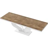 Design Esstisch Tisch HEB-222 Rostoptik matt - Weiß Hochglanz ausziehbar 160 bis 256 cm - Naturbelassen