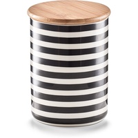 Zeller Vorratsdose Stripes Keramik, 0,58 Liter, mit Bambusdeckel schwarz/weiß, rund