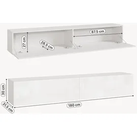 [en.casa] Evaton TV-Lowboard 180 x 32 x 30 cm Weiß Spanplatte