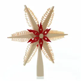 Baum- und Fensterschmuck Martina Rudolph Rudolphs Schatzkiste Baumschmuck Christbaumspitze Natur Rot BxHxT 20x21x3cm NEU Fensterbild Spanbaum Adventsstern Holz Stechen Seiffen Erzgebirge Stern Linde Fensterdeko Beleuchtung