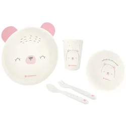 Kikkaboo Kindergeschirr Set Bear with me 5-teilig, Tiermotiv, Schale, Besteck pink