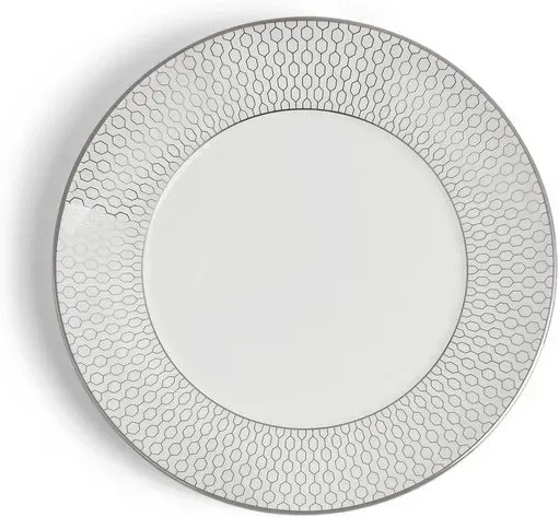 WEDGWOOD Gio Platinum 28cm Fein Bone China Essteller - Metallisches Wabenmuster, Spülmaschinenfest