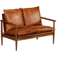 vidaXL 2-Sitzer-Sofa Echtleder Akazienholz Braun