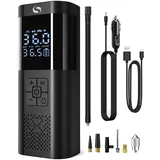 SERVOMASTER Elektrische Luftpumpe,Tragbar Akku Kompressor mit Manometer, Fahrradpumpe Elektrisch 150PSI 12V DC, Auto Zubehör für Männer, Mini Luftpumpe Fahrrad mit LED für Auto Motorrad Fahrrad Kugel