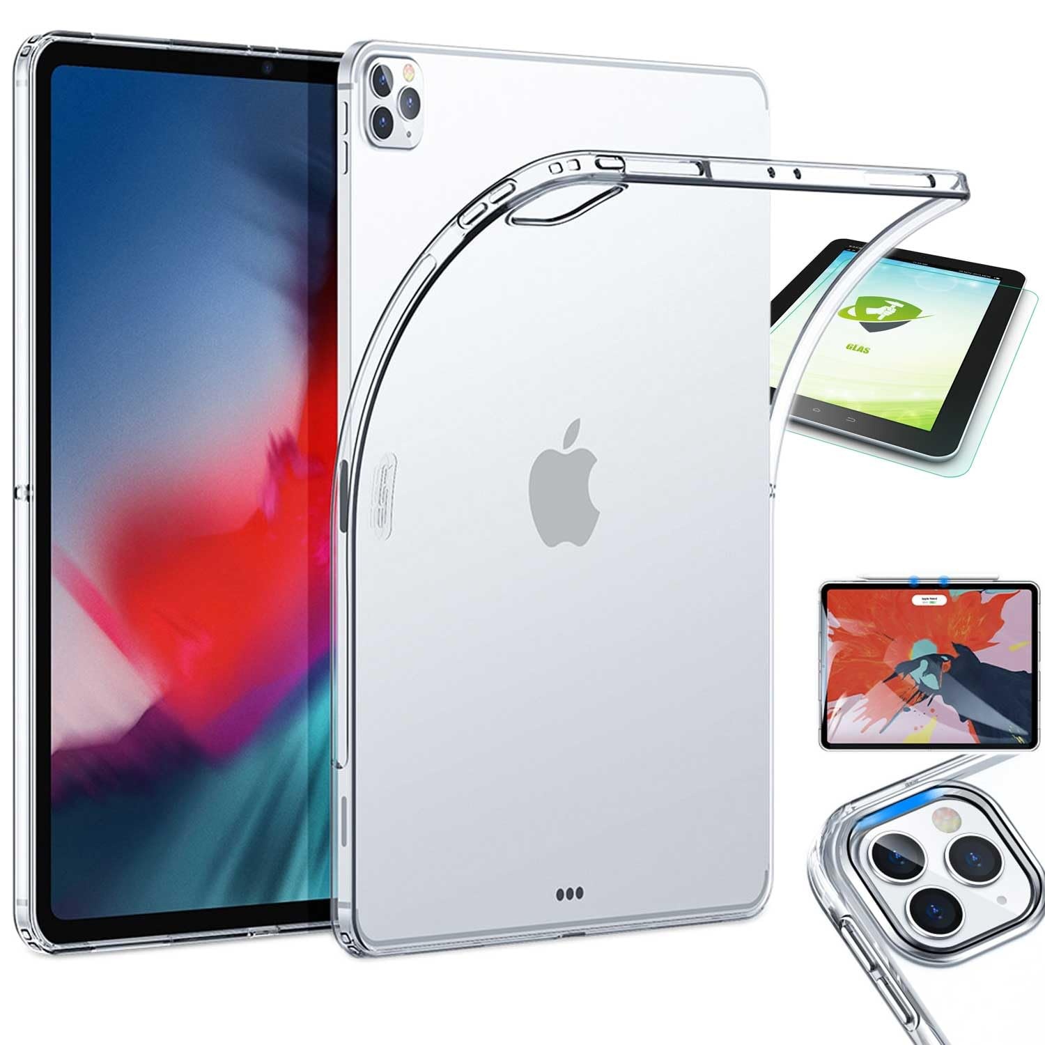 Wigento Für Apple iPad Pro 12.9 2022/2021/2020 Transparent Hülle Tasche Cover + H9 0,3 mm 2.5D Hart Glas Neu