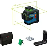 Bosch Professional Linienlaser GLL 80-33 G (Halterung LB 10, grüner Laser, Arbeitsbereich: bis 30m, Dual Power Source, 4x1.5V LR6 Batterien, Schutztasche)