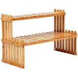 Luckxing Blumentreppe Aus, Blumenständer Für Innen Draußen, 2-stufige Pflanzentreppe Blumenleiter Bambus Pflanzenregal Blumenregal, Blumenständer Garten, Blumentreppe Bambus, Pflanzentreppe